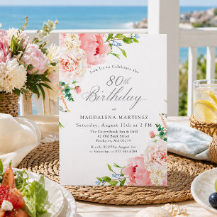 Invitation Fête des 80 ans Féminin Roses Roses Florales