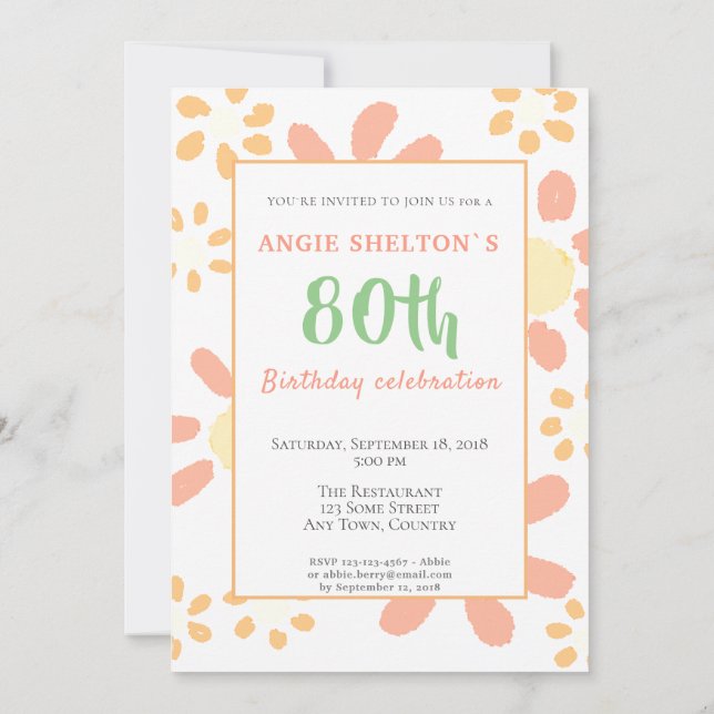 Invitation Fête des 80 ans Fleurs Motivation Drôle (Dos)