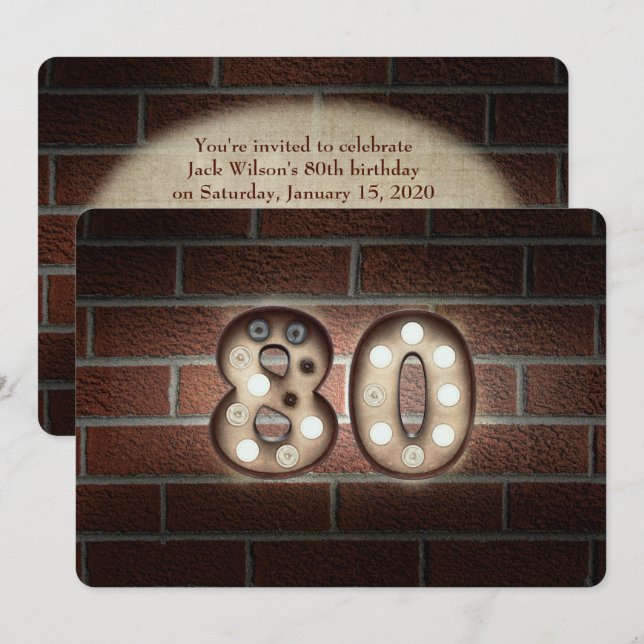 Invitation Fête des 80 ans - lumières de barnum sur brique (Devant / Derrière)
