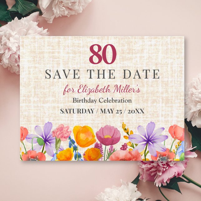 Invitation Fête des 80 ans - Save the Date - Jardin Floral (Créateur téléchargé)