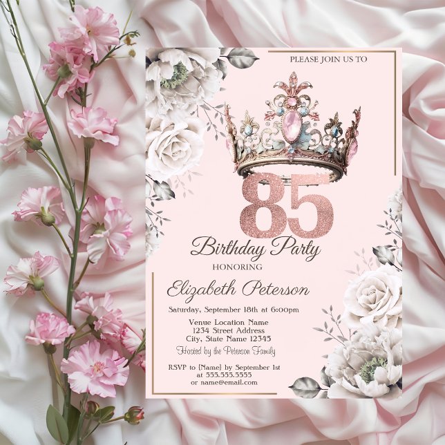 Invitation Fête des 85 ans de Princess Crown Floral (Créateur téléchargé)