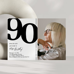 Invitation Fête des 90 ans en photo noir blanc