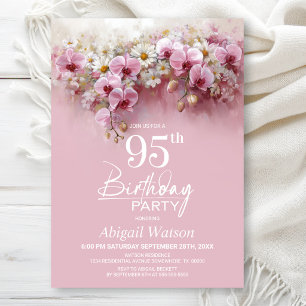 Invitation Fête des 95 ans aux fleurs d'orchidée rose