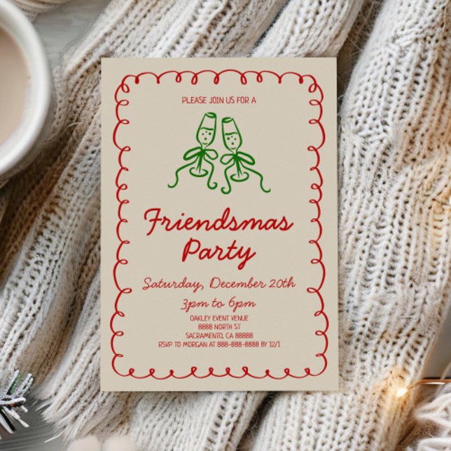 Invitation Fête des amis Champagne à la main de Whimsical (Créateur téléchargé)