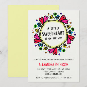 Invitation Fête des amoureux baby shower cœur fantaisiste