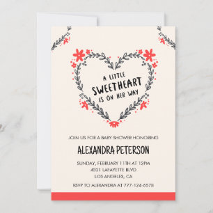 Invitation Fête des amoureux baby shower cœur floral