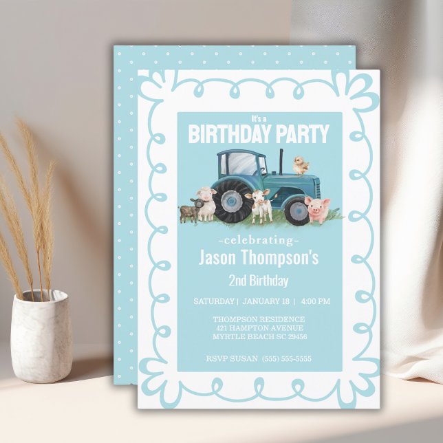 Invitation Fête des animaux de ferme d'anniversaire Tractor B (Créateur téléchargé)