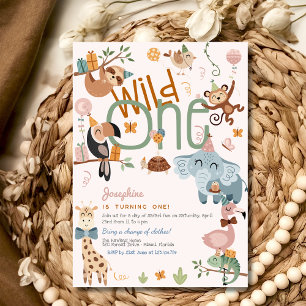 Invitation Fête des animaux de safari Wild one anniversaire d