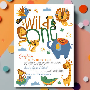 Invitation Fête des animaux de safari Wild one anniversaire d
