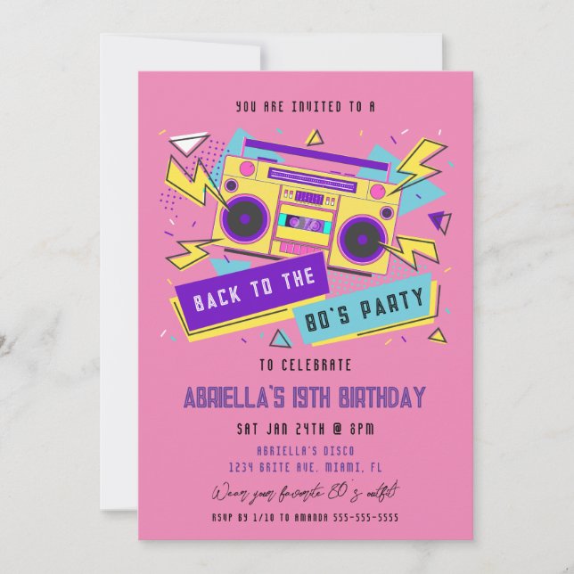Invitation Fête des années 80 | Anniversaire 80's (Devant)