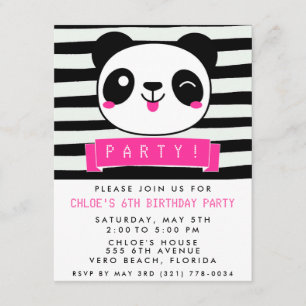 Invitation Fête des Anniversaires du Panda rose et noir
