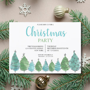 Invitation Fête des arbres de Noël bleu vert