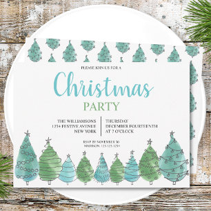 Invitation Fête des arbres de Noël bleu vert