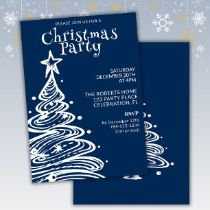 Invitation Fête des Arbres de Noël Bleus et Blancs