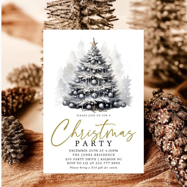 Invitation Fête des arbres de Noël noirs et blancs (Créateur téléchargé)