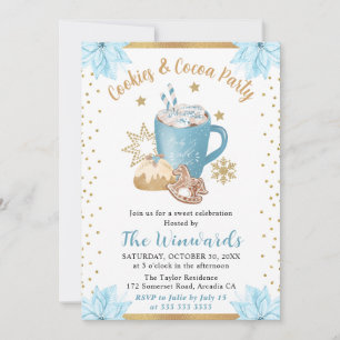 Invitation Fête des biscuits et du cacao d'hiver bleu