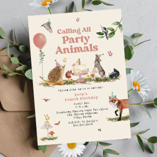 Invitation Fête des bois Animaux rose fête d'anniversaire