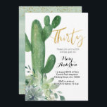 Invitation Fête des cactus d'invitation Gold Thirty 30th Birt<br><div class="desc">Invitation du 30e anniversaire. Fête de Cactus Invitation d'anniversaire</div>