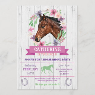 Invitation Fête des chevaux Pink Pony Horseback Anniversaire