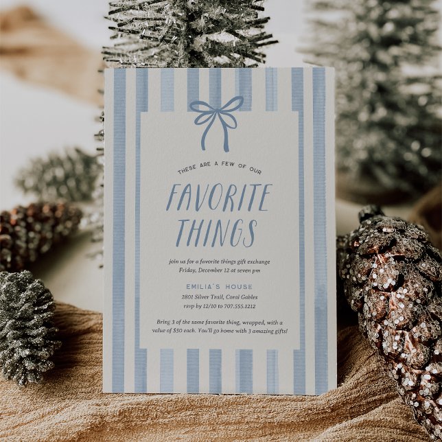 Invitation Fête des Choses Préférées Bleu Poussiéreux Rayé (Créateur téléchargé)