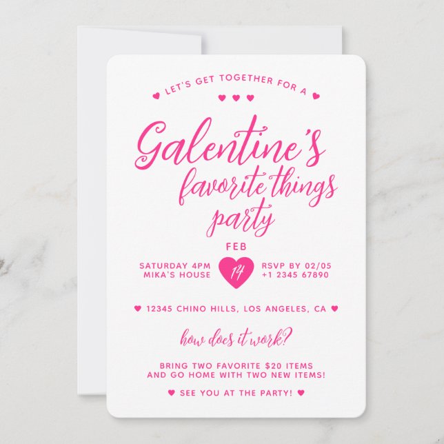 Invitation Fête des choses préférées de la Galentine (Devant)