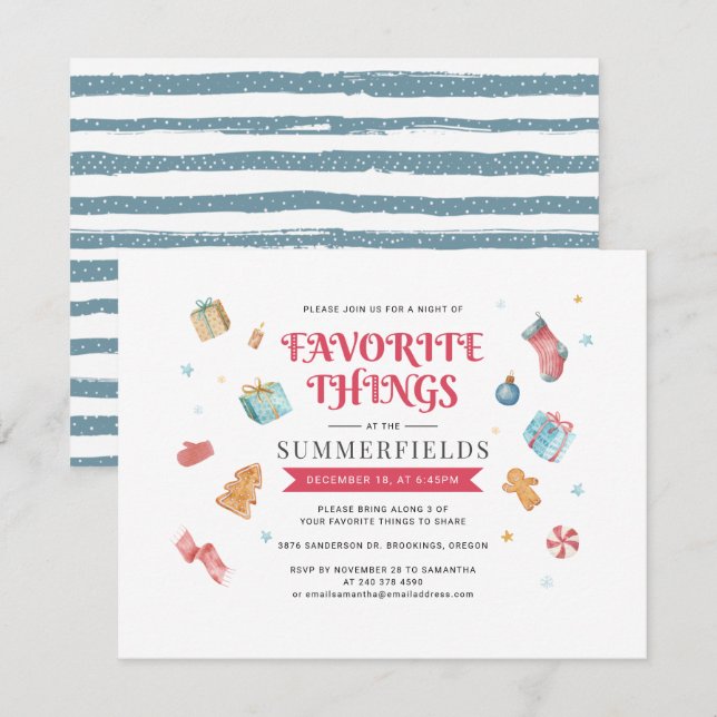 Invitation Fête des choses préférées des vacances de Noël (Devant / Derrière)