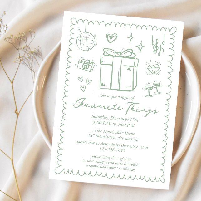 Invitation Fête des choses préférées vert menthe dessinées à  (Créateur téléchargé)