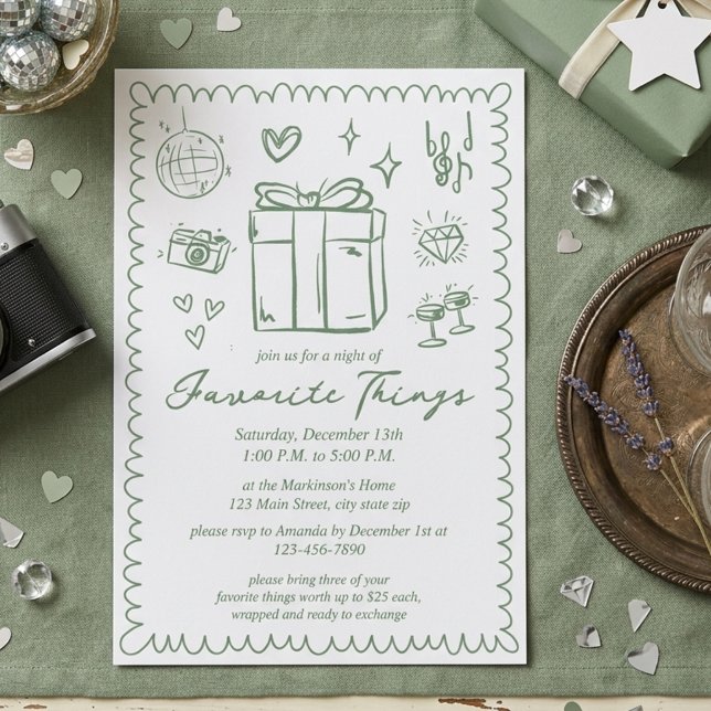 Invitation Fête des Choses Préférées Vert Menthe Dessinées à  (Créateur téléchargé)