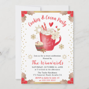Invitation Fête des Cookies Rouges et du Chocolat Chaud Hiver