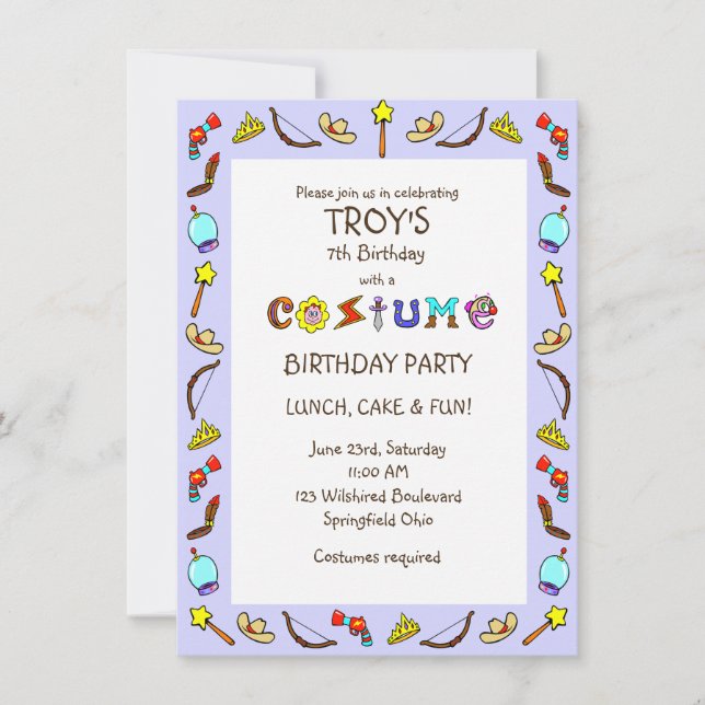 Invitation Fête des costumes d'anniversaire pour enfants (Devant)