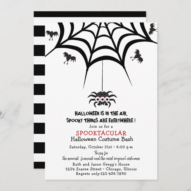 Invitation Fête des costumes d'Halloween de Spider et de Bats (Devant / Derrière)