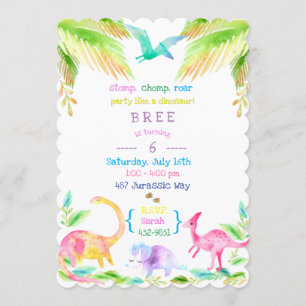 Invitation Fête des Dinosaures dans les pastels