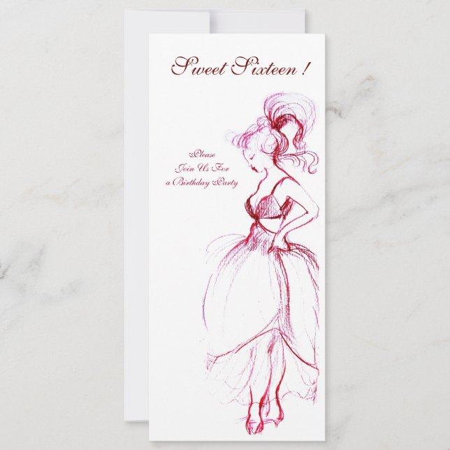 Invitation FÊTE DES DOUZE ANS, rouge rose blanc (Devant)