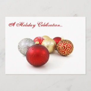Invitation Fête des fêtes, Baubles rouges et blancs