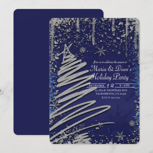 Invitation Fête des Fêtes des Arbres de Noël Bleu d'hiver