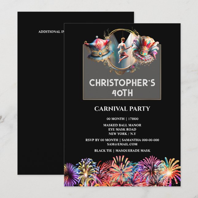 Invitation Fête des feux d'artifice du carnaval des adultes (Devant / Derrière)