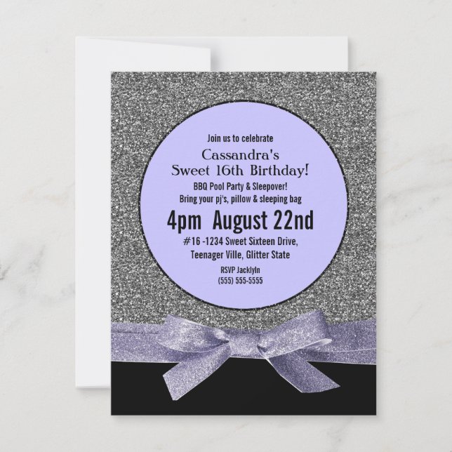 Invitation Fête des filles de la Parties scintillant Silver a (Devant)