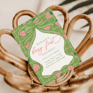 Invitation Fête des fraises pour les 1 an de filles