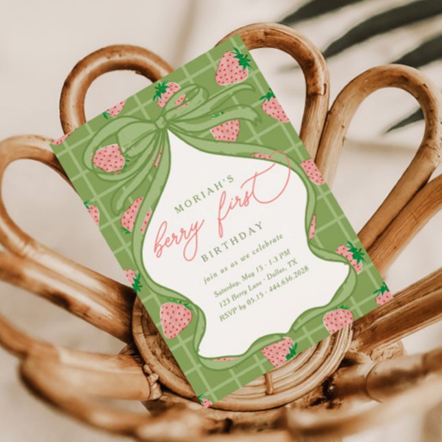 Invitation Fête des fraises pour les 1 an de filles (Créateur téléchargé)