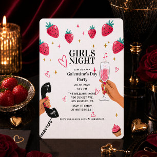 Invitation Fête des Galentines aux fraises Soirée entre fille