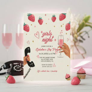 Invitation Fête des Galentines Filles de la Nuit aux Fraises