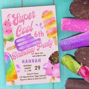 Invitation Fête des Glaces à Tout Âge Filles Super Cool Anniv