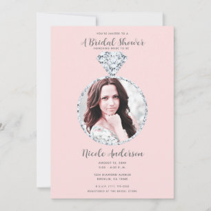 Invitation Fête des mariées à anneau Mariage de diamant rose