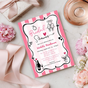 Invitation Fête des mariées à bande rose à main chic