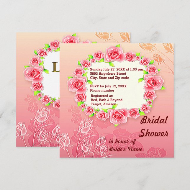 Invitation Fête des mariées à cadre rose (Devant / Derrière)