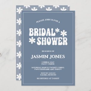 Invitation Fête des mariées à fleurs Retro Dusty Blue Daisy