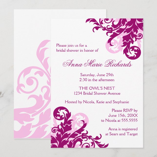 Invitation Fête des mariées à la magenta (Devant / Derrière)
