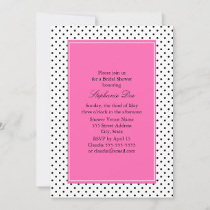 Invitation Fête des mariées à points Polka Noir, Blanc et Ros