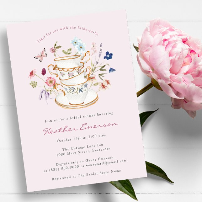 Invitation Fête des mariées à thé rose (Tea Pink Bridal Shower Invitation by Painted Paperie
)