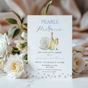 Invitation Fête des mariées à thème bleu perles et poursuites